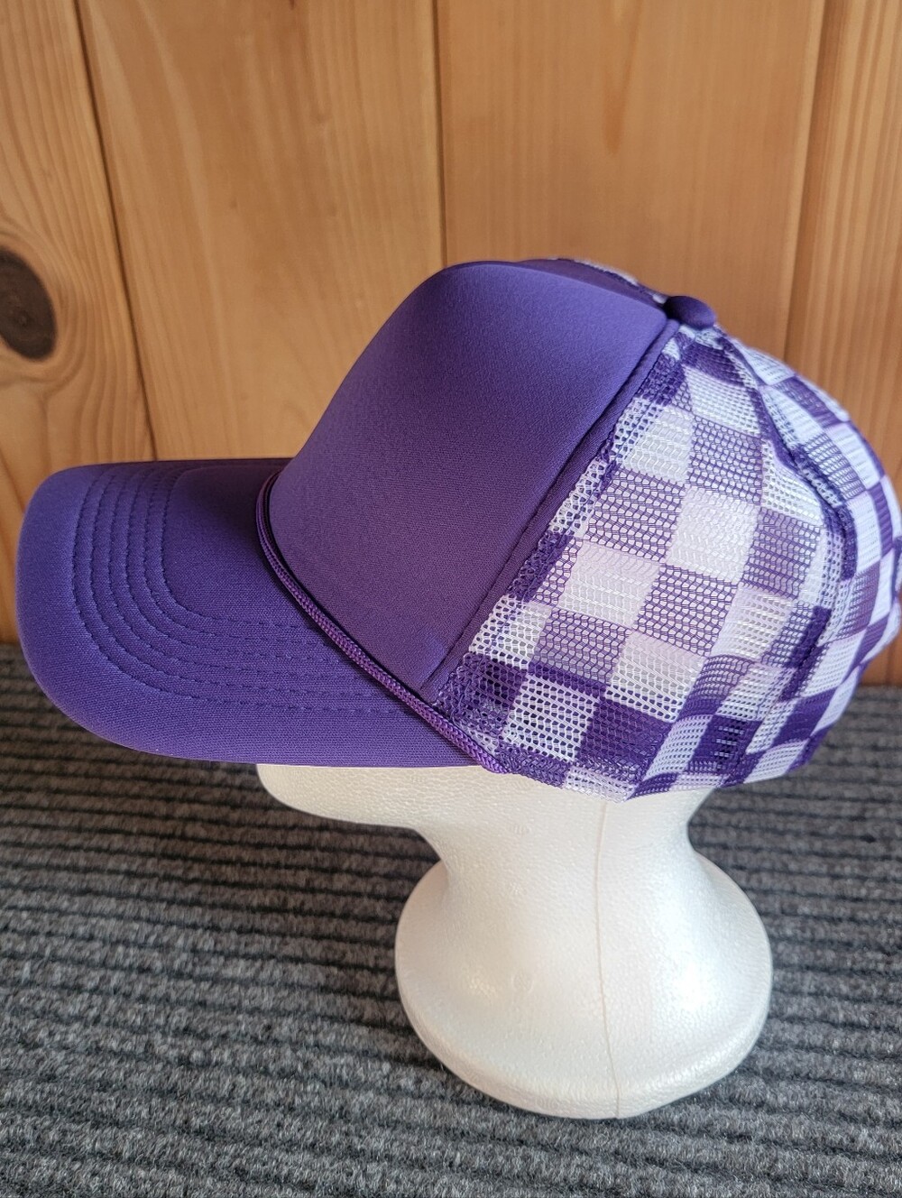 Womans Purple & White Checkered Snapback Trucker Hat